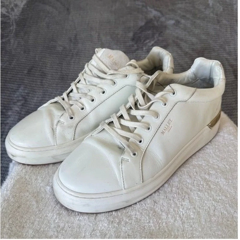 Mallet London Kingsland White Leather Gold Heel Sneakers Mens 11 US 44 EU